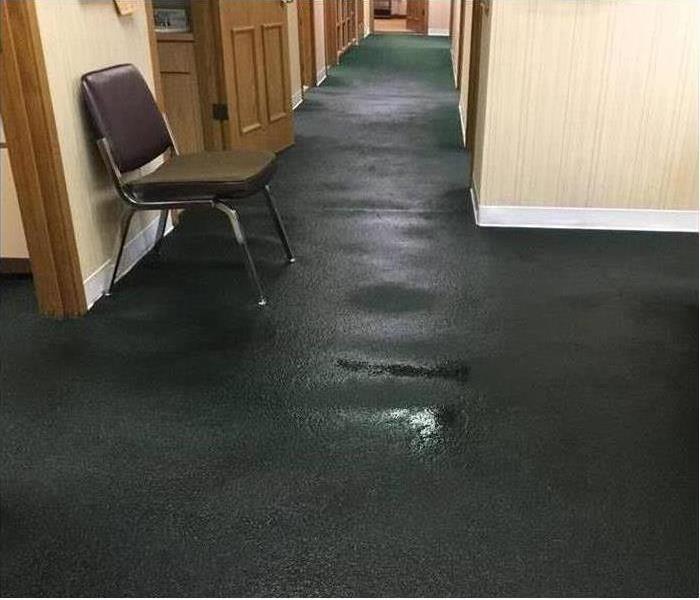 Business building carpets and chairs that have flood damage